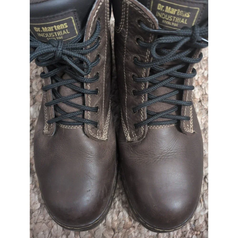 Dr Martens Men's Size 12 Air Wair Industrial Brown Leather Boots Steel Toe Ankle
